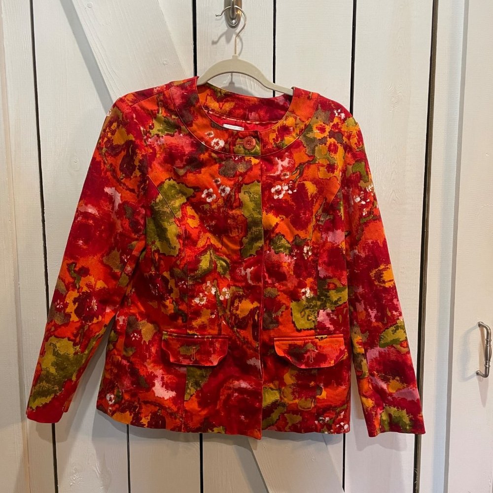 Chico's orange red green floral blazer 1